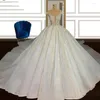 Suknia ślubna luksusowe sukienki z koralikami z pociągiem z brokatu na ramię ładne A-line Dubai Bridal Custom Made205G