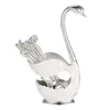 Serveringsset Set Zinklegering Fruktkakagaffel Kaffe Tesked Svanhållare Bestick 2Xswan 12Xskedar Silver Detaljhandel