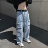 Multi kieszeni workowate dżinsy kobiety odzież ulica umyte spodni cargo dżinsy dżinsowe dżinsy w trudnej sytuacji