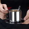 Kubki kawy z kawy ze stali nierdzewnej z tacą mieszającą łyżkę Izolacja podwójna ścienna Milk Tea Mug European Hotel Drinks Tumbler R230712