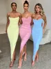 Bodycon Maxi Dress for Women Mesh Fashion Robe Strapless Backless Sleeveless Split Club Party Pink Evening Dress Long