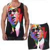 Men's Tracksuits Summer Funny Print Men Tank Tops Women Malcolm X Beach Shorts Sets Fitness Vest