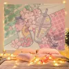 Wandteppiche mit rosa Mädchen und Pfirsichblüten-Wandteppich, niedliche Eiscreme-Kamera, Kawaii-Raumdekoration, Wohnheim-Schlafzimmer-Dekoration, ästhetischer Stoffhintergrund