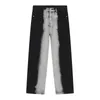 Jeans da uomo in bianco e nero tie-dye colore a contrasto marchio di moda pantaloni larghi dritti e ruffiani