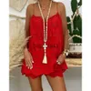 Women's Two Piece Pants Dome Cameras Summer Women Two Pieces Set Eyelet Embroidery Tassel Top Shorts Set J230713