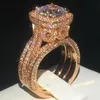 Alianças de casamento ouro rosa 18K vintage 3 em 1 diamante cz conjunto de joias de prata esterlina 925 aliança de noivado para mulheres homens bijou 230712