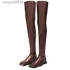 Boots Women Over The Knee Boots Autumn Winter Sexy Square Toe Solid Color Low Heel Zipper Party Nightclub Flat Pleated Decorate Shoes T230713