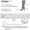 Boots Eilyken Colorful Snake Skin Boots Women High Heels Thick Mid-calf Boot Distressed Pointed Toe Zip Pleated Slouch Shoes T230713