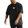 T-shirts pour hommes vente directe d'usine rétro grande taille lâche marque à la mode impression lavée col rond noir T-shirt à manches courtes