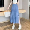 Rokken Midi Lange Denim Rok Vrouwen 2023 Zomer Vintage Casual Solid All-Match Een Lijn Hoge Taille Mid-lengte Jeans Vrouwelijke