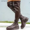 Buty platforma marki Chunky Heel zamka panie na uda wysokie buty moda wygodna czarna design swobodny nad buty do kolan dla kobiet T230713