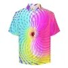 Men's Casual Shirts Trippy Hippie Light Green And Pink Vacation Shirt Hawaii Funny Blouses Mens Custom Plus Size