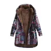 Jaquetas femininas casaco de inverno vintage floral estampado botão com capuz mangas compridas jaqueta bolsos quentes plus size solto outwear