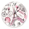 Wall Clocks Paris Building Flowers Clock Living Room Home Decor Large Round Mute Quartz Table Bedroom Decoration Watch