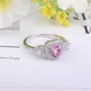 Rings Ladys Classic Solid Silver Ring Pink Heart Sona Wedding Jewelry for Women Size 6 7 8 9