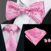 Gravata alta moda masculina gravata borboleta floral rosa com lenço abotoaduras para vestido de noiva masculino terno LH-0702 D-0379253a