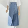 Jupes irrégulière Patchwork plissé Denim jupe pour femmes été mode coréenne taille haute longue femmes Faldas Mujer Moda