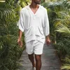 Men's Tracksuits 2pcs/set Men Summer Cotton Linen Sirt Set Loose Casual Tops Sorts Suit Sort Sleeve Pajamas Comfy Breatable Beac