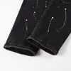 Jeans masculino envelhecido preto pintado streetwear elástico skinny strass buracos destruídos graffiti high street slim fit marca