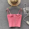 Tanks Femmes Femmes Sexy Broderie Dentelle Femmes Camis Tops Corset Bralette Cami Boutons Avant Crop Mignon Gilet Élégant Français Chic Fête