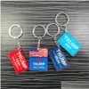 Keychains Lanyards 2024 Trump Key Chain US Party Favor President Election Flag Pendant Rostfritt stål Taggar Ill Be Back Keyring Mi DHG2L