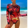 Maillots de bain pour femmes imprimés une pièce maillots de bain fermés à manches longues sport natation filles maillots de bain plage baigneur surf vêtements de natation