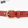 Belts New women's belt women's leather belt gold pin buckle denim straight style retro Z230714