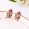 Rose Skull Stud Earring Vrouwen Flower Crystal Skeleton Oorbellen Halloween Sieraden voor Gift Party