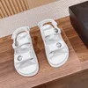 Summer New Flat Bottom Genuine Leather C Womens hook & loop Sandals Womens Shoes Versatile Thick Sole Roman Beach Shoes Luxury Designer Sandals Size 35-41+Box