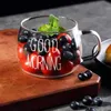 Mugs 350ml Letter Printed Transparent Creative Glass Coffee Tea Mug Drinks Dessert Breakfast Milk Cup Glass Mugs Handle Drinkware R230712