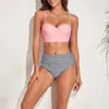 Roupa de banho feminina Conjuntos de biquínis femininos com aro push up duas peças biquíni cintura alta estampa sólida verão roupa de banho roupa de banho