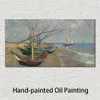 Impressionistische canvas kunst vissersboten op het strand handgemaakte Vincent van Gogh schilderij kunstwerk moderne woonkamer decor