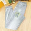 Designer fashion men's jeans Digital Print Hot drill slim letter High Street stretch jeans straight leg casual pants