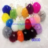 DHL 100pcs 20 colors lovely 8CM Genuine Leather Rabbit fur ball plush key chain for car key ring Bag Pendant car keychain231Q