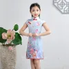 Été Chinois Fleur Imprimer Soie Qipao Enfants Bébés Filles Robe De Princesse Traditionnelle Cheongsam À Manches Courtes Rétro Vintage Vestido209m