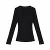 Women's T Shirts Tight Round Neck Long-sleeved Black White Bottoming Clothing Basic Elastic Top Shirt T-shirt