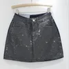 Skirts Diamond Jean Mini Skirt Women 2023 Summer Woman Pink Denim Pantskirt High Waisted Slimming Hip-Wrapped P1005