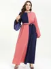 Abbigliamento etnico Arabo Vestidos Moda musulmana Kaftan Turkey Women Contrast Color Flare Sleeve Maxi Dress Caftan Morocco Robe con cintura