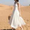 Casual Kleider 2023 Frauen Einfarbig Sexy Lange Hohe Taille Ärmellose Sommer Boho Weiß Maxi Kleid Gute Qualität Kleidung Vestidos