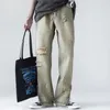 Mäns jeans rippade blossade zip Flood Blue Vintage Korean Streetwear Baggy Wide Leg Men Y2K Denim Byxor Male High Street
