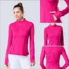 Designer-Jacke von Lululemom für Damen, goldfarbener Reißverschluss, Fitness-Yoga-Outfit, Sportjacken für Damen, Kragen mit halblangem Reißverschluss, Ärmel, enges Yoga-Shirt, Fitnessstudio, Daumen, sportlicher Mantel 288