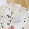 Pigiama estivo da donna Kimono Pigiama Donna Garza di cotone con scollo a V Tre quarti Stampa Pigiama 2 pezzi Set Casual Pigiama allentato Mujer