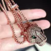 Pendant Necklaces Classic Fashion Leopard Head pendant Cubic Zirconia Stone Animal Shape Panther Necklace for Men or Women Designer Copper Jewelry 230712