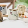 Mugs Vintage Coffee Mug Unique Japanese Retro Style Ceramic Cups 380ml Kiln Change Clay Breakfast Cup Creative Gift for Friends R230713