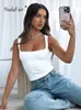 Zbiorniki damskie Camis NADAFAIR BELEEVELE BELLAR CLAST CROP KOMNICZNE TOP Casual Basle Tight Y2K Tank Top Top Biała czarna koszulka Sexy 230713