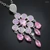 Подвесные ожерелья Удивительные синтетические розовые огненные опальные камни для моды серебряный серебряный серебряный для женщин OP350