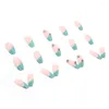 False Nails Shiny Rhinestone French Coffin Fake Nail Tips With Designs Lake Green Long Ballerina Set Press On DIY Manicure