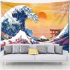 Tapissries Dome Cameras Kanagawa Giant Wave Octopus Tapestry Japan Mount Fuji Art Print Wall Hanging Home Room Japanese Decor