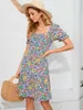 Women's 2023 Spring/summer Russian Waist Shredded Flower Short Sleeve Dressu318