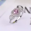 Cluster Rings Lady's Classic Solid 925 Sterling Silver Ring Pink Heart SONA Diamond Wedding Jewelry For Women Size 5 6 7 8 9 10